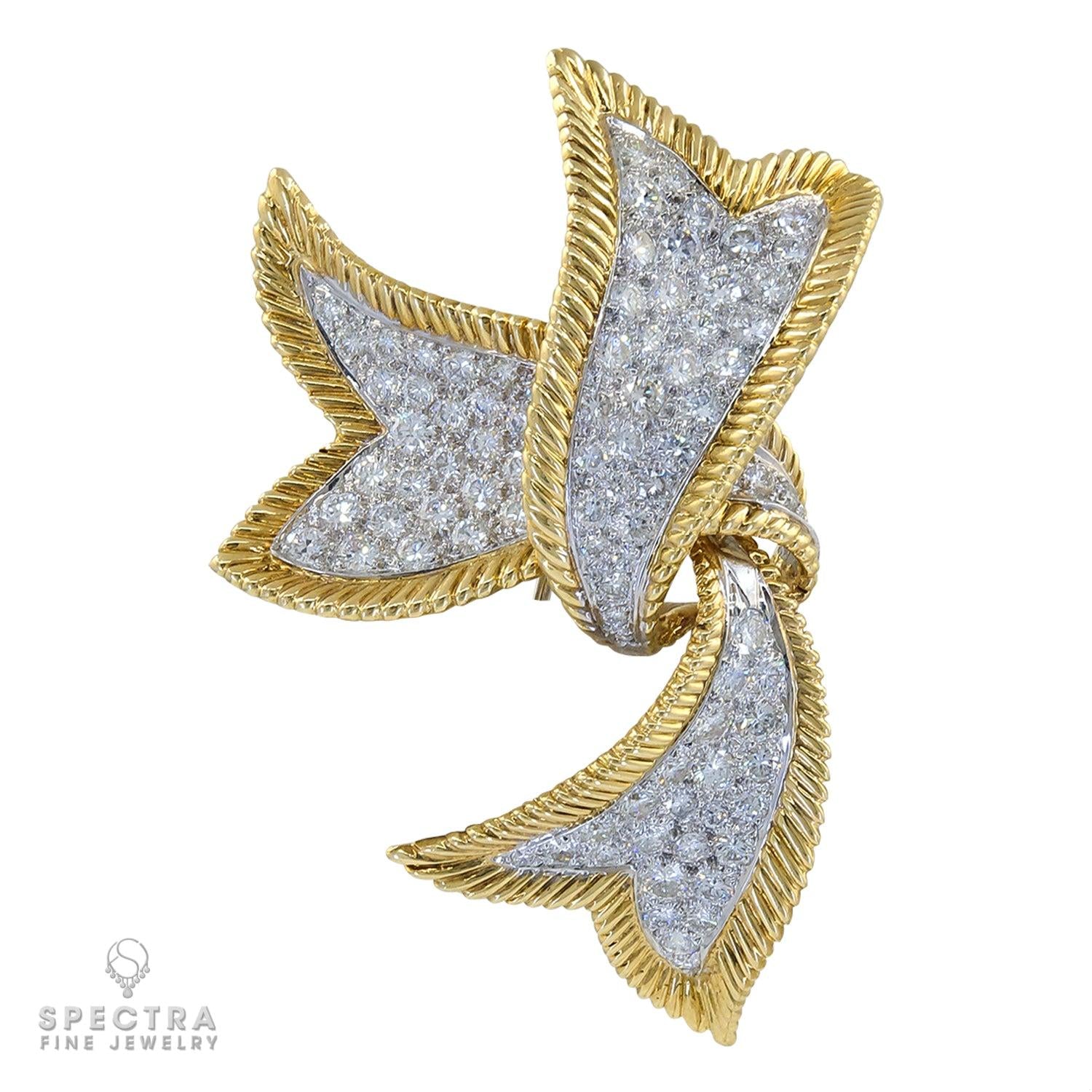 Dazzling David Webb Contemporary Diamond Ribbon Brooch with 10.67ct Round Diamon