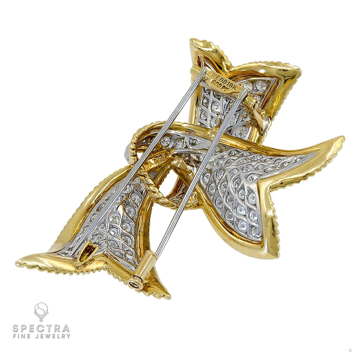 Dazzling David Webb Contemporary Diamond Ribbon Brooch with 10.67ct Round Diamon