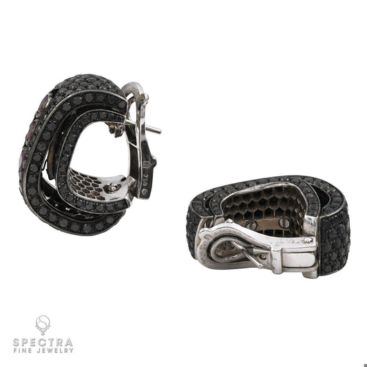 De Grisogono Diamond Pave Ruby Heart Button Drop Earrings