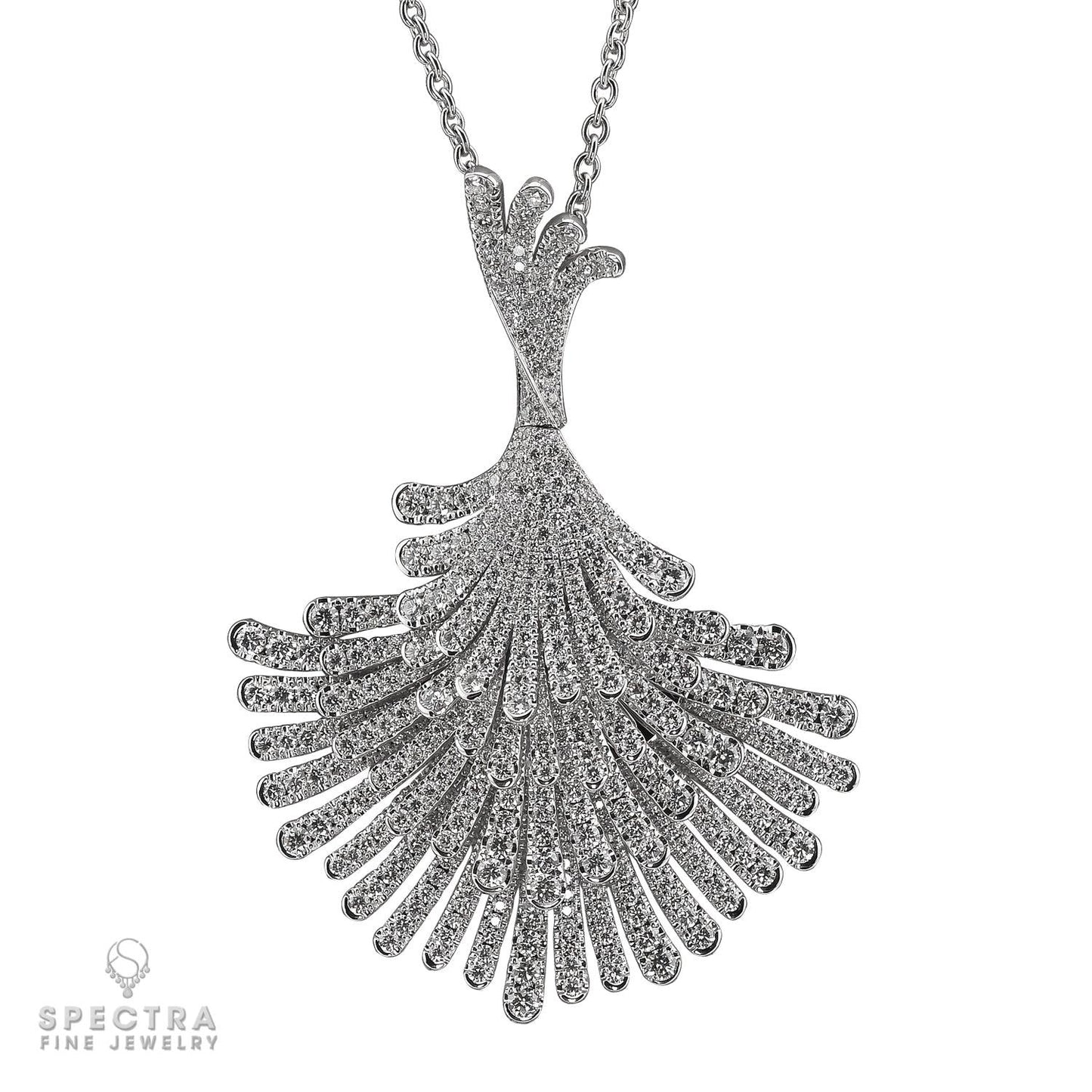 Diamond 18k White Gold Fan Pendant Necklace