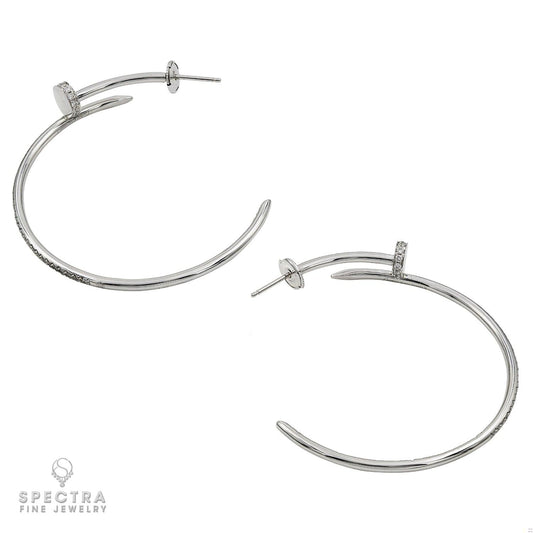 Diamond Nail Hoop Earrings in 18K White Gold