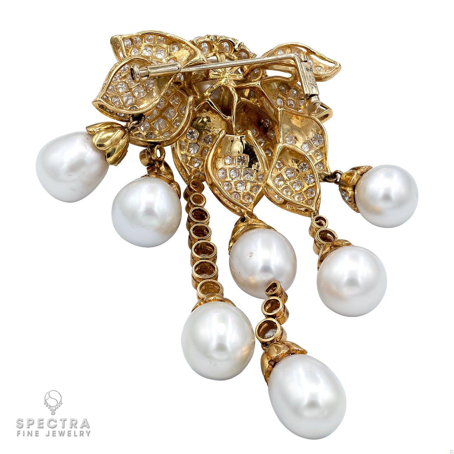 Diamond Pearl Brooch, Earrings, and Ring Set
