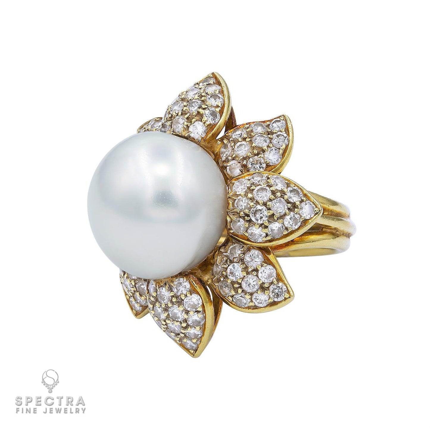 Diamond Pearl Brooch, Earrings, and Ring Set