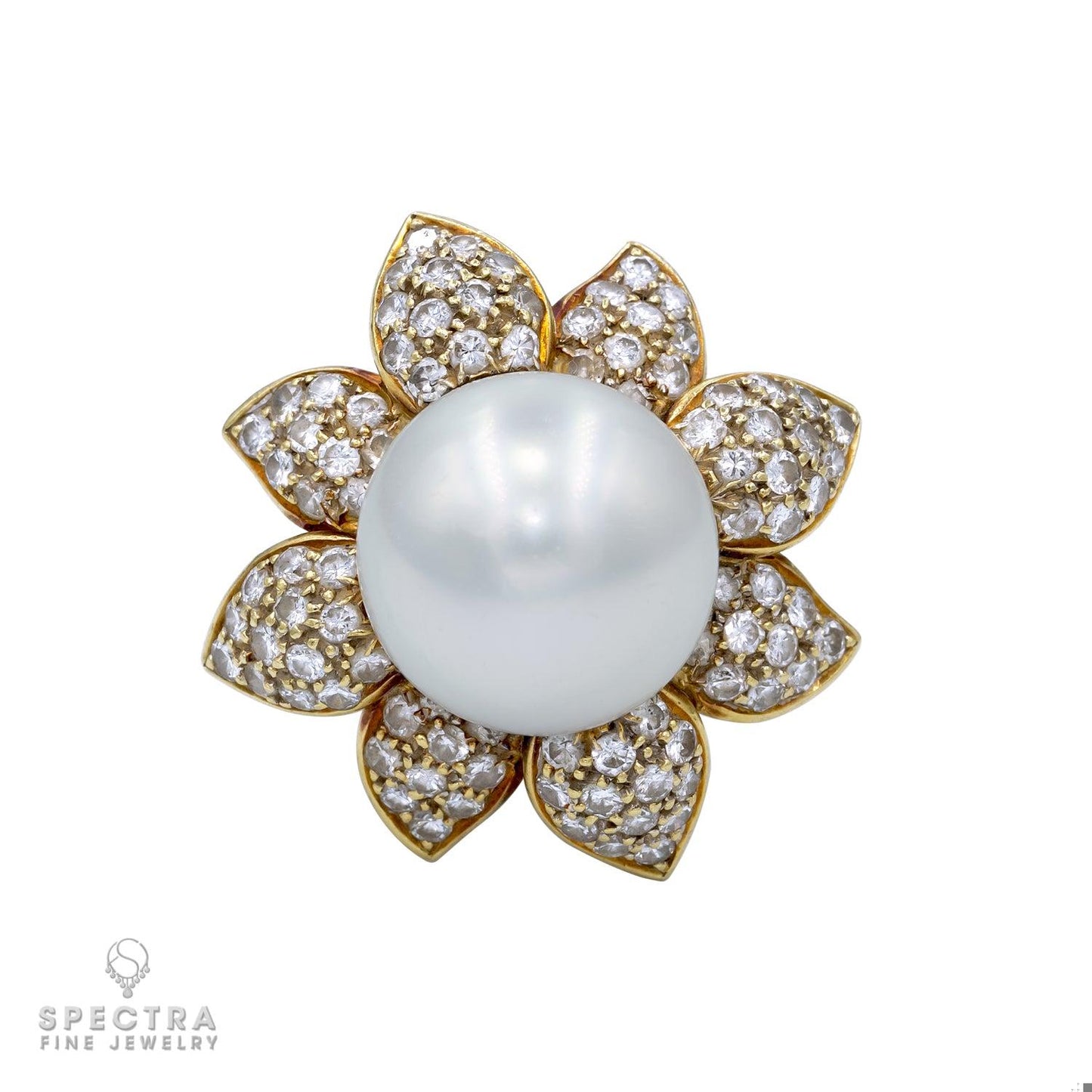 Diamond Pearl Brooch, Earrings, and Ring Set