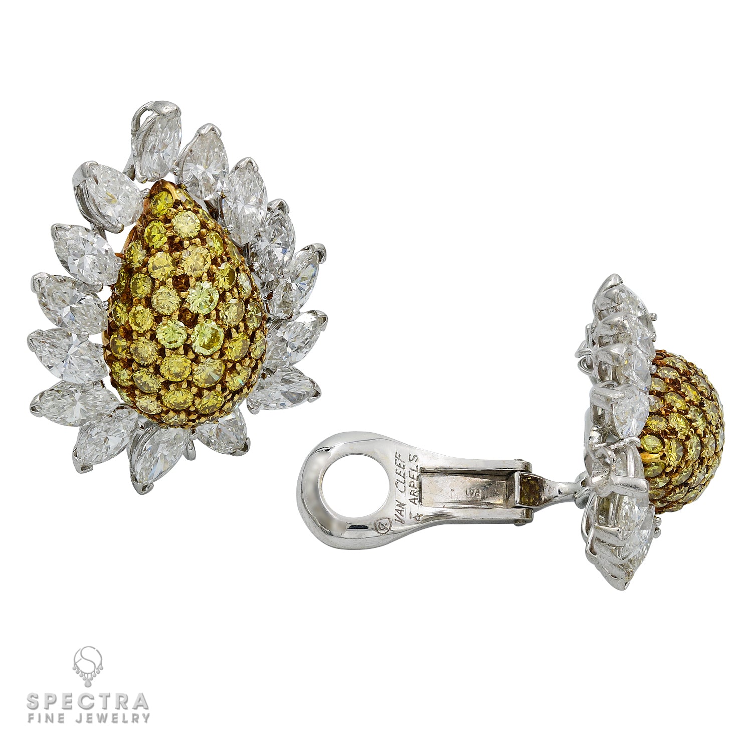 Van Cleef & Arpels Yellow and White Diamond Flower Earrings