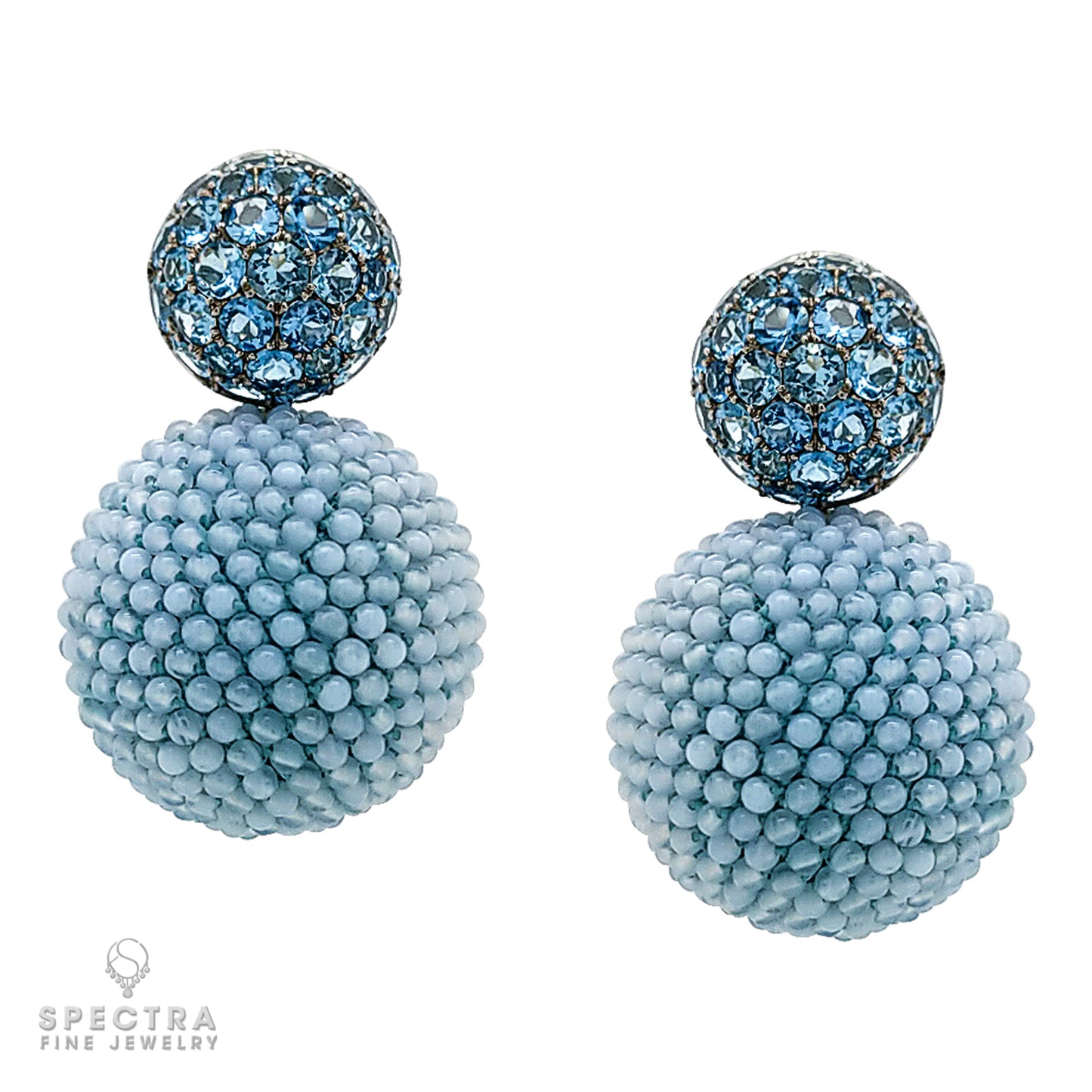 Hemmerle Vintage Aquamarine Pave Ball Drop Earrings