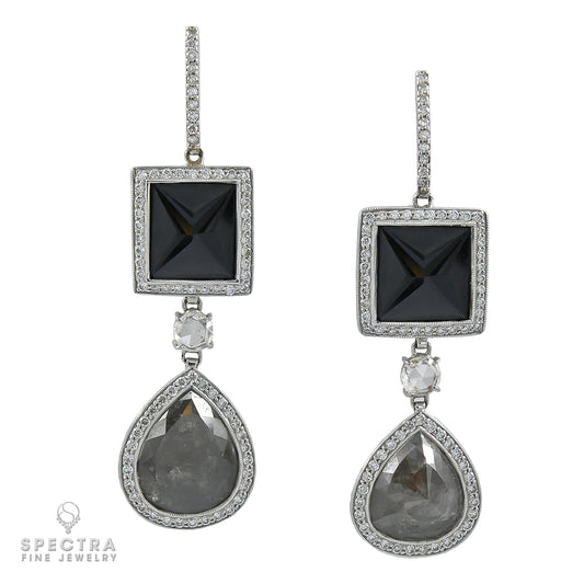 Spectra Fine Jewelry Black Grey Diamond Two Tier Drop Earrings