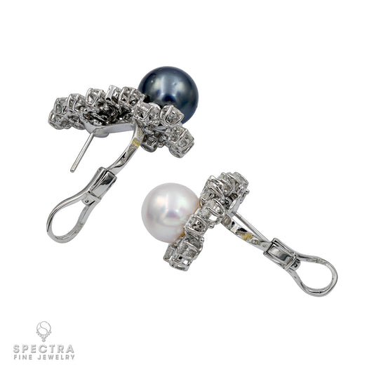 Contemporary Pearl Diamond Paisley Button Drop Earrings