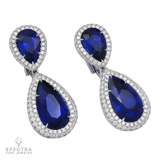 Spectra Fine Jewelry GRS Certified 28.52 Carat Sapphire Diamond Earrings