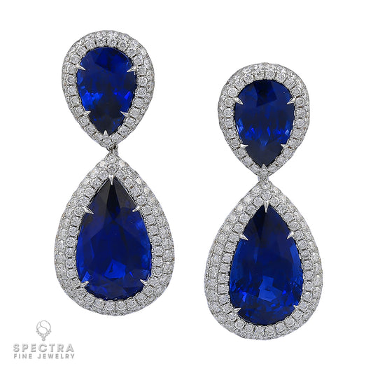 Spectra Fine Jewelry GRS Certified 28.52 Carat Sapphire Diamond Earrings