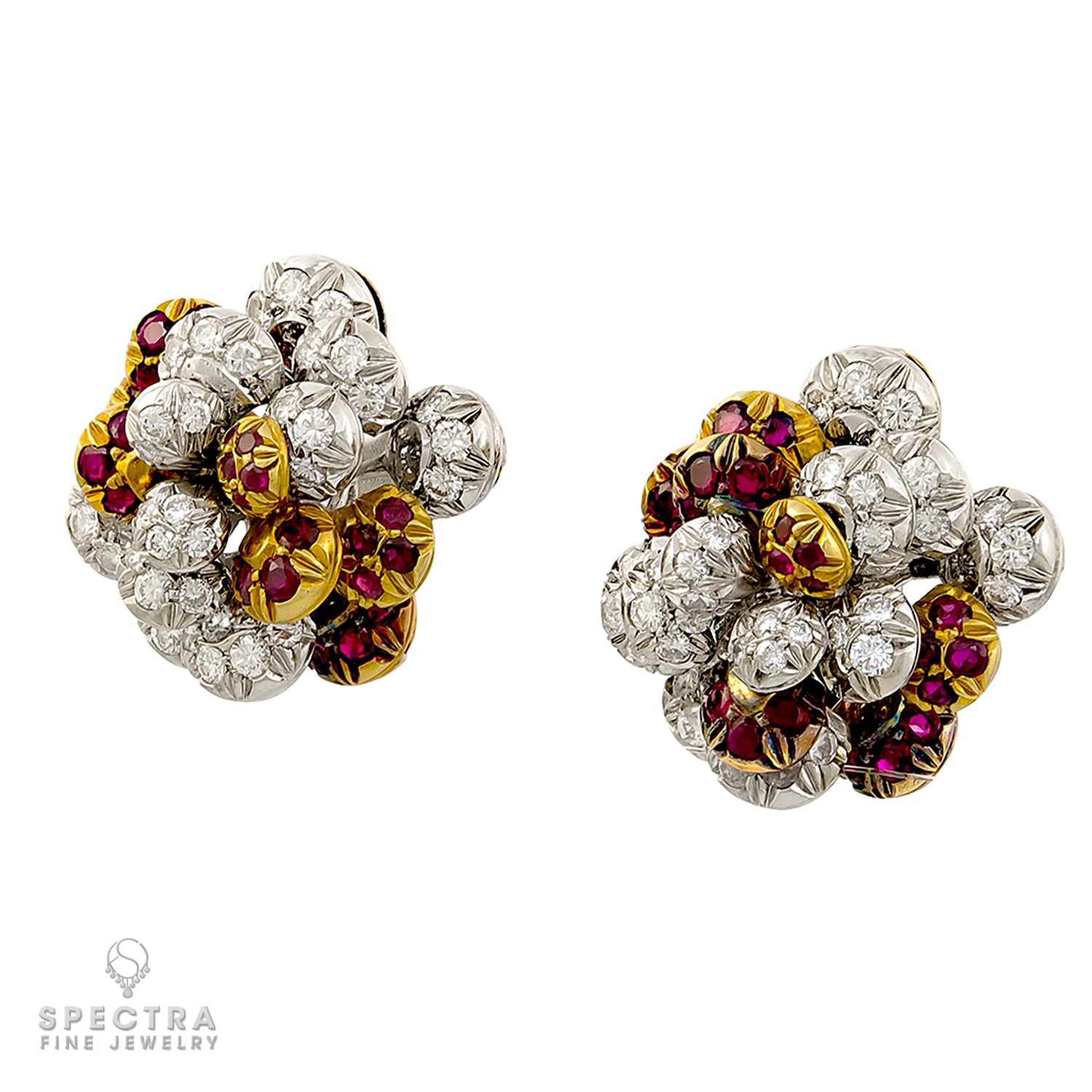 Cartier Vintage Diamond Ruby Bombe Button Earrings
