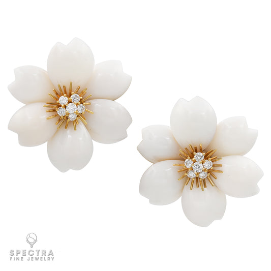 Van Cleef & Arpels Rose de Noël™ White Coral Diamond Earrings