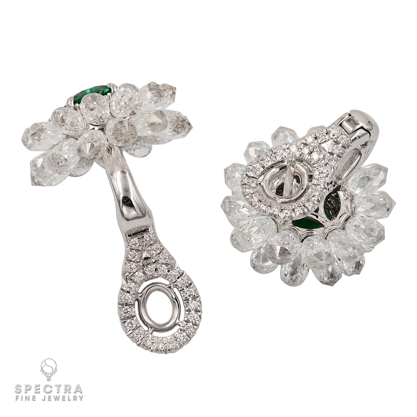 Contemporary Zambian Emerald Diamond Halo Button Earrings