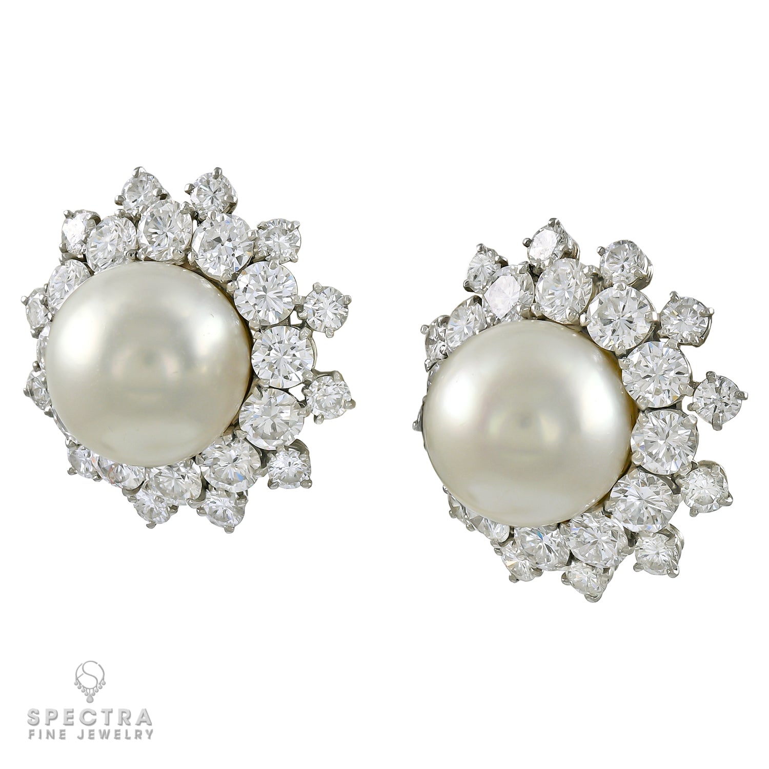Van Cleef & Arpels Vintage Pearl Diamond Halo Button Earrings