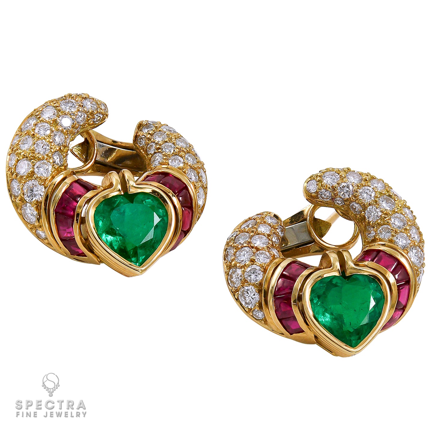 Bulgari Vintage Emerald Ruby Diamond Crescent Earrings