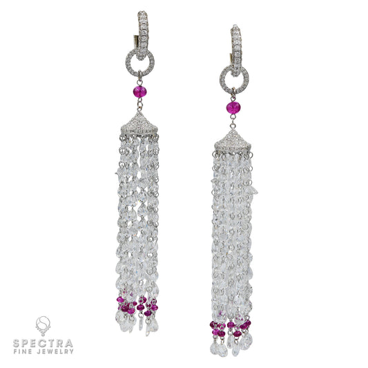 Diamond Ruby Victoria Tassel Earrings in Platinum