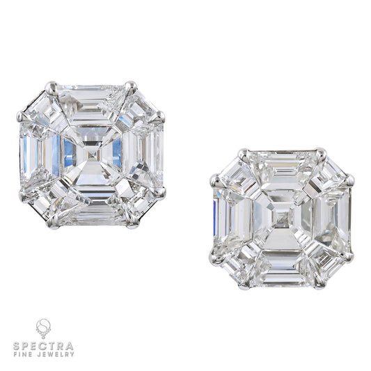 Spectra Fine Jewelry Illusion Ascher Diamond Stud Earrings 10.74ct
