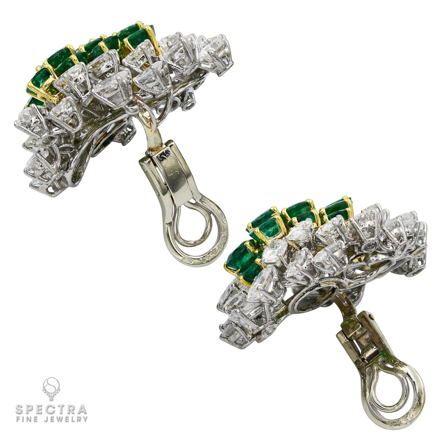Cartier Vintage Emerald Diamond Halo Cluster Button Earrings