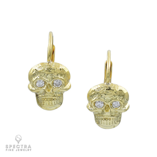 18k Gold Diamond Skull Earrings