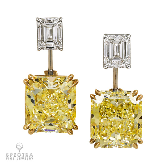 Spectra Fine Jewelry, GIA Certified Fancy Yellow & White Diamond Earrings
