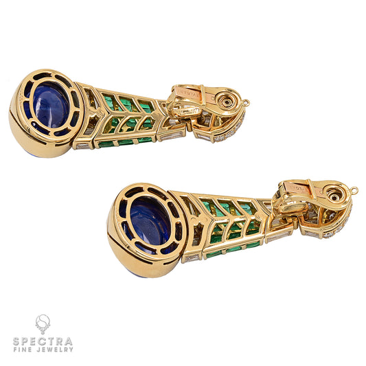 Bulgari Cabochon Sapphire Emerald Diamond Earrings