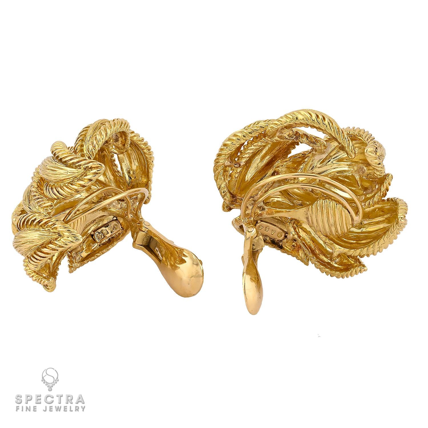 David Webb Textured Laurel Leaf Earrings in 18K Yellow Gold