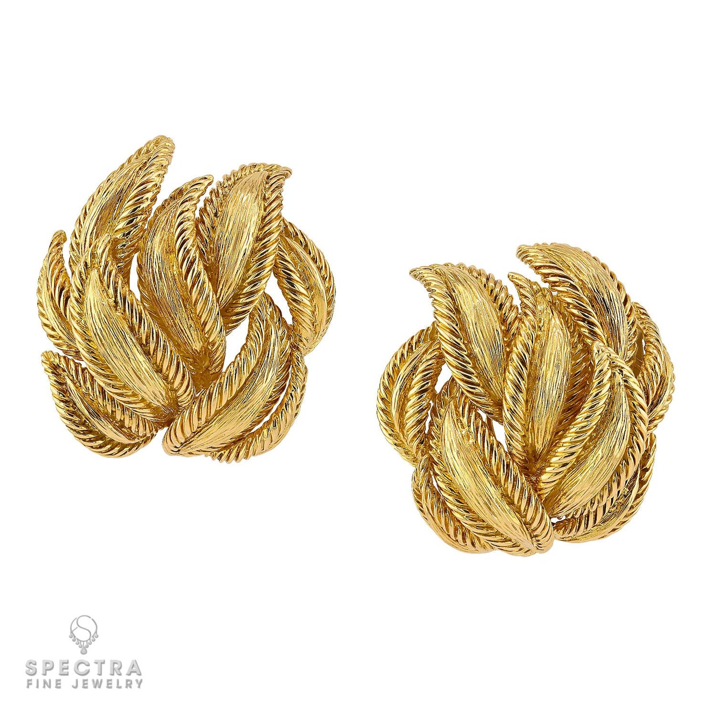 David Webb Textured Laurel Leaf Earrings in 18K Yellow Gold