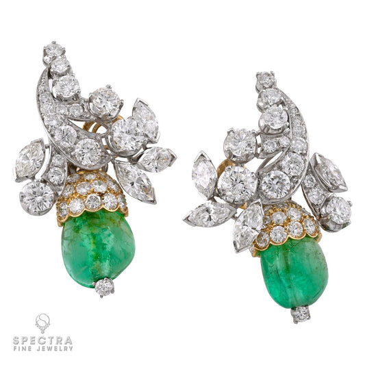 Colombian Emerald and Diamond Clip-On Earrings in 18K White and Yellow Gold