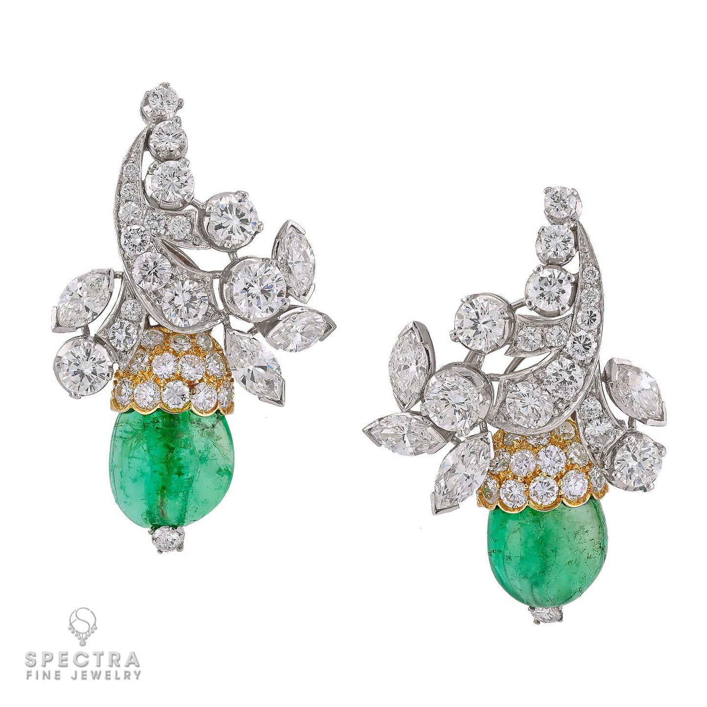 Colombian Emerald and Diamond Clip-On Earrings in 18K White and Yellow Gold