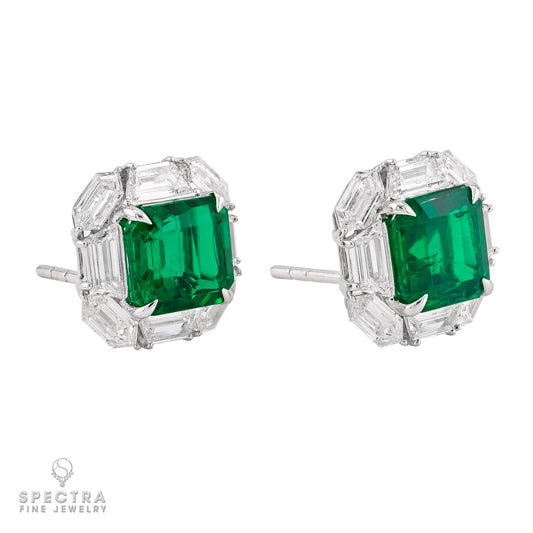 Colombian No-Oil Emerald & Diamond Earrings by Spectra Fine Jewelry