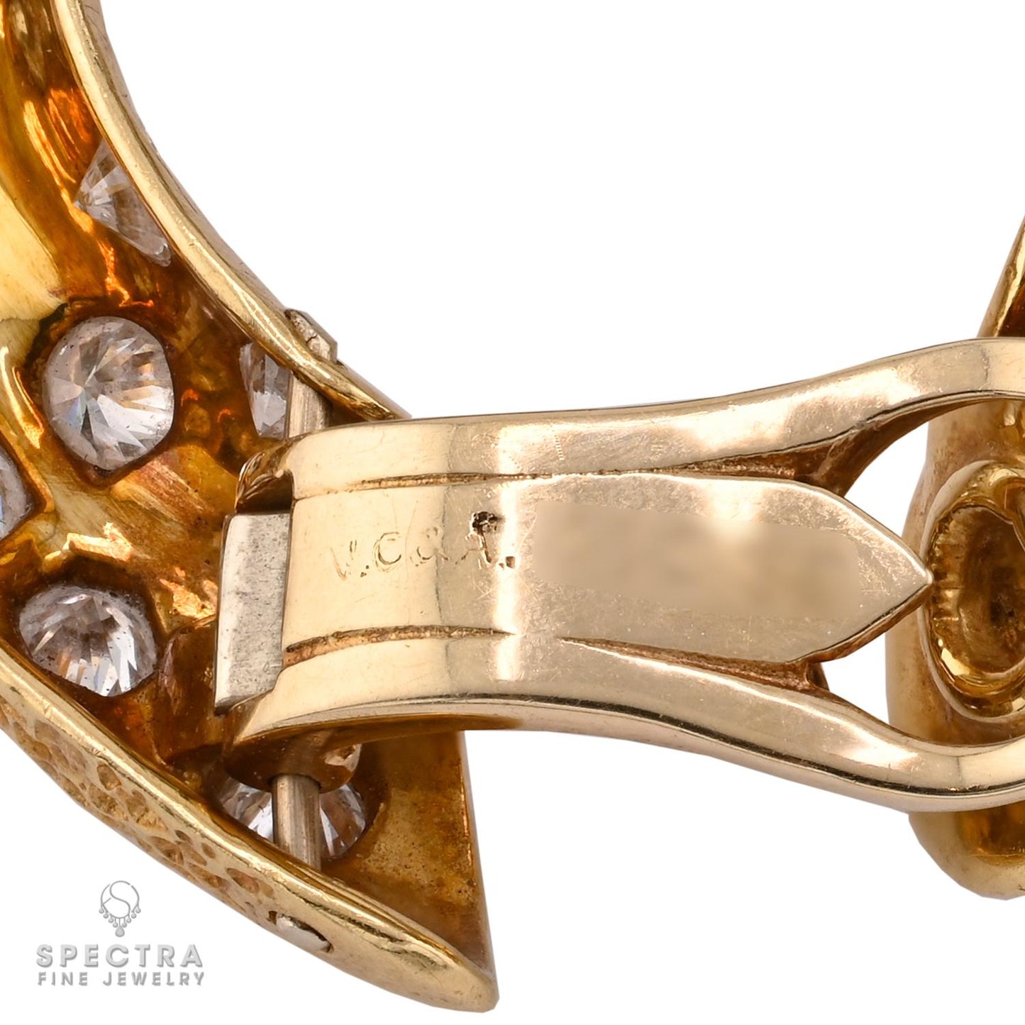 Van Cleef & Arpels Vintage Diamond Gold Hoop Earrings, Circa 1970