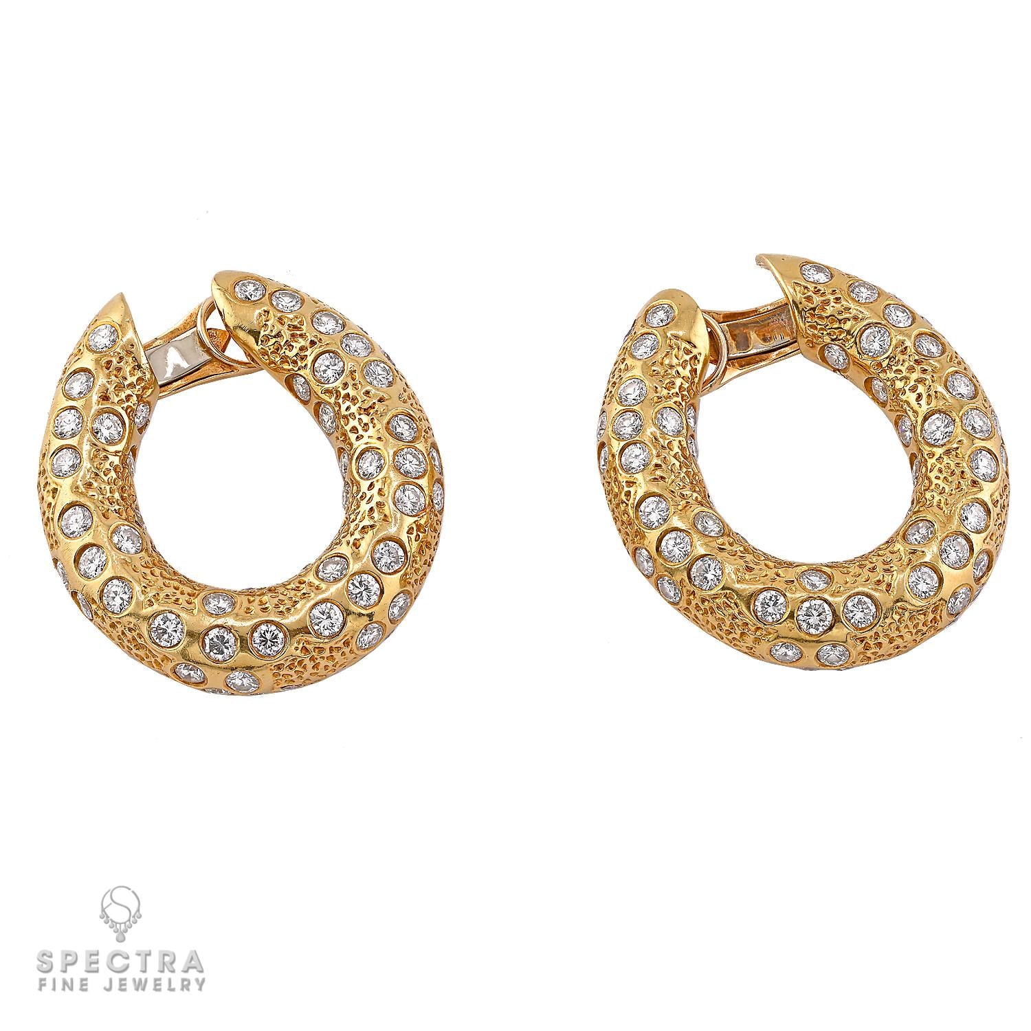 Van Cleef & Arpels Vintage Diamond Gold Hoop Earrings, Circa 1970