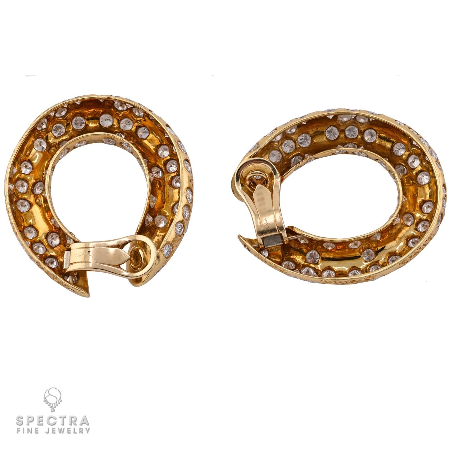 Van Cleef & Arpels Vintage Diamond Gold Hoop Earrings, Circa 1970