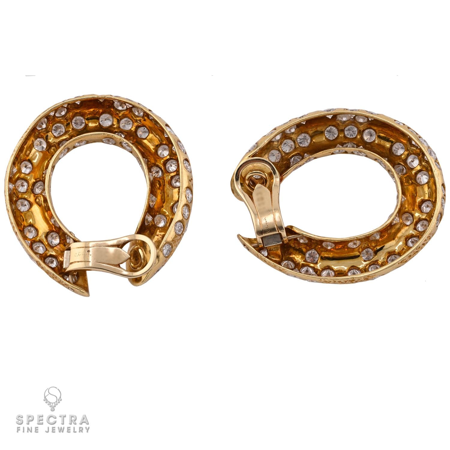 Van Cleef & Arpels Vintage Diamond Gold Hoop Earrings, Circa 1970