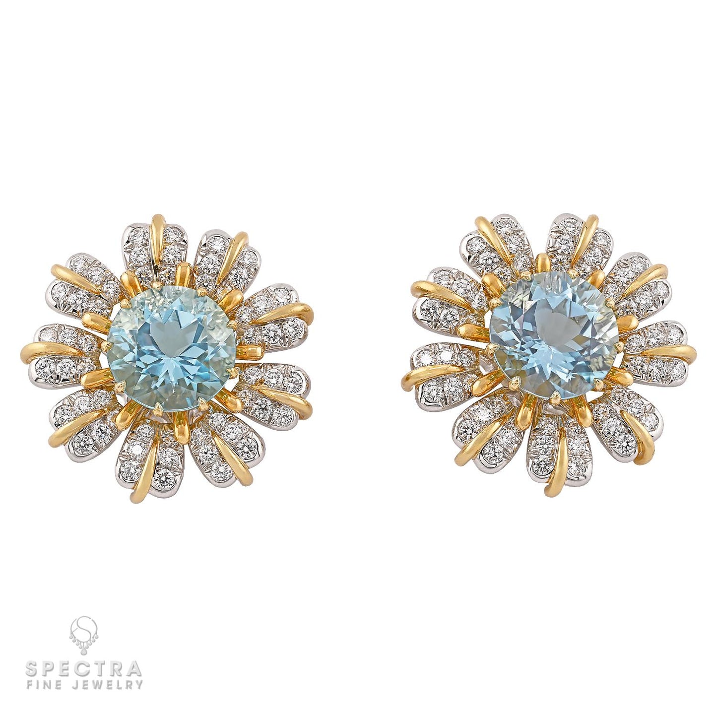 Vintage Tiffany & Co. Schlumberger Aquamarine and Diamond Flower Earrings