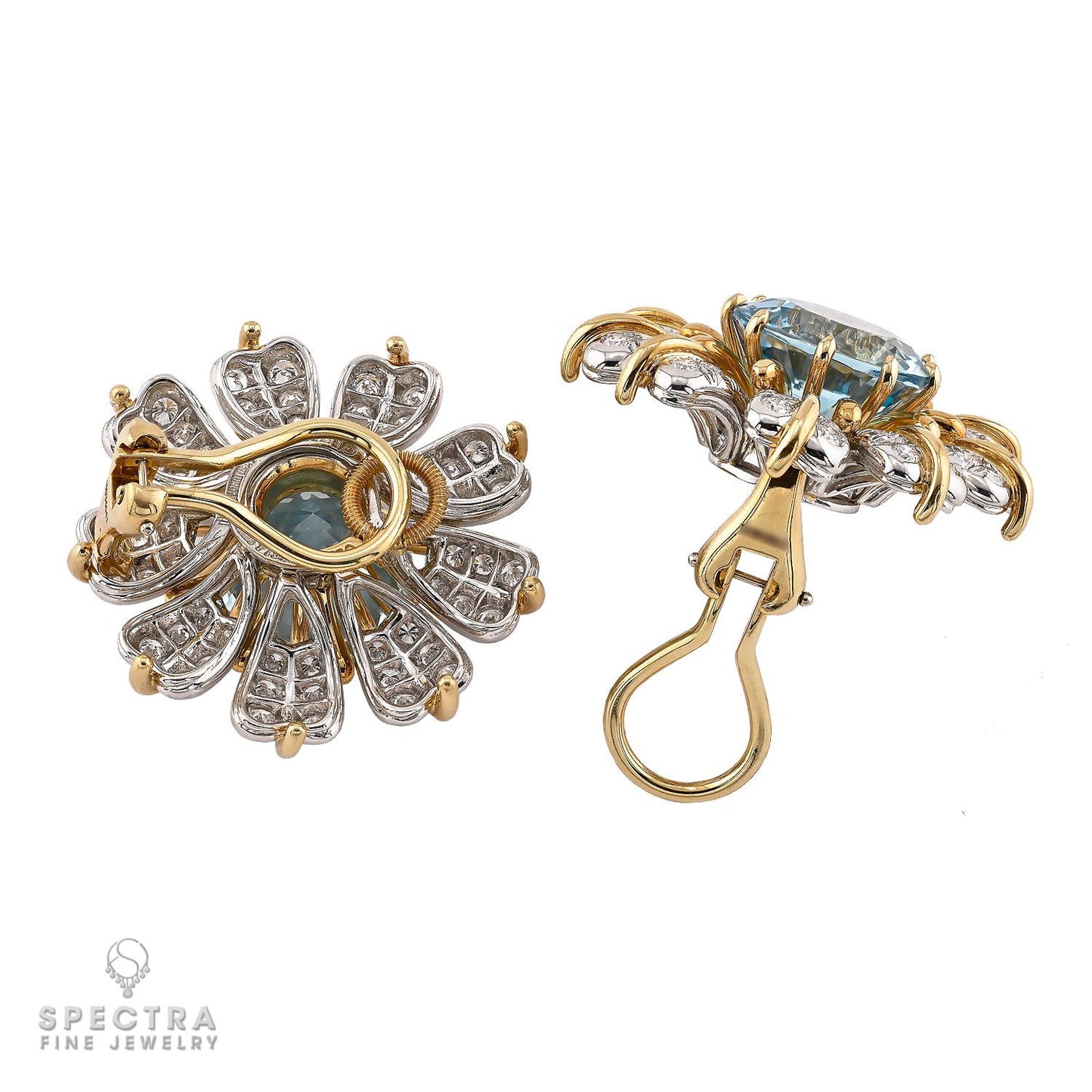 Vintage Tiffany & Co. Schlumberger Aquamarine and Diamond Flower Earrings