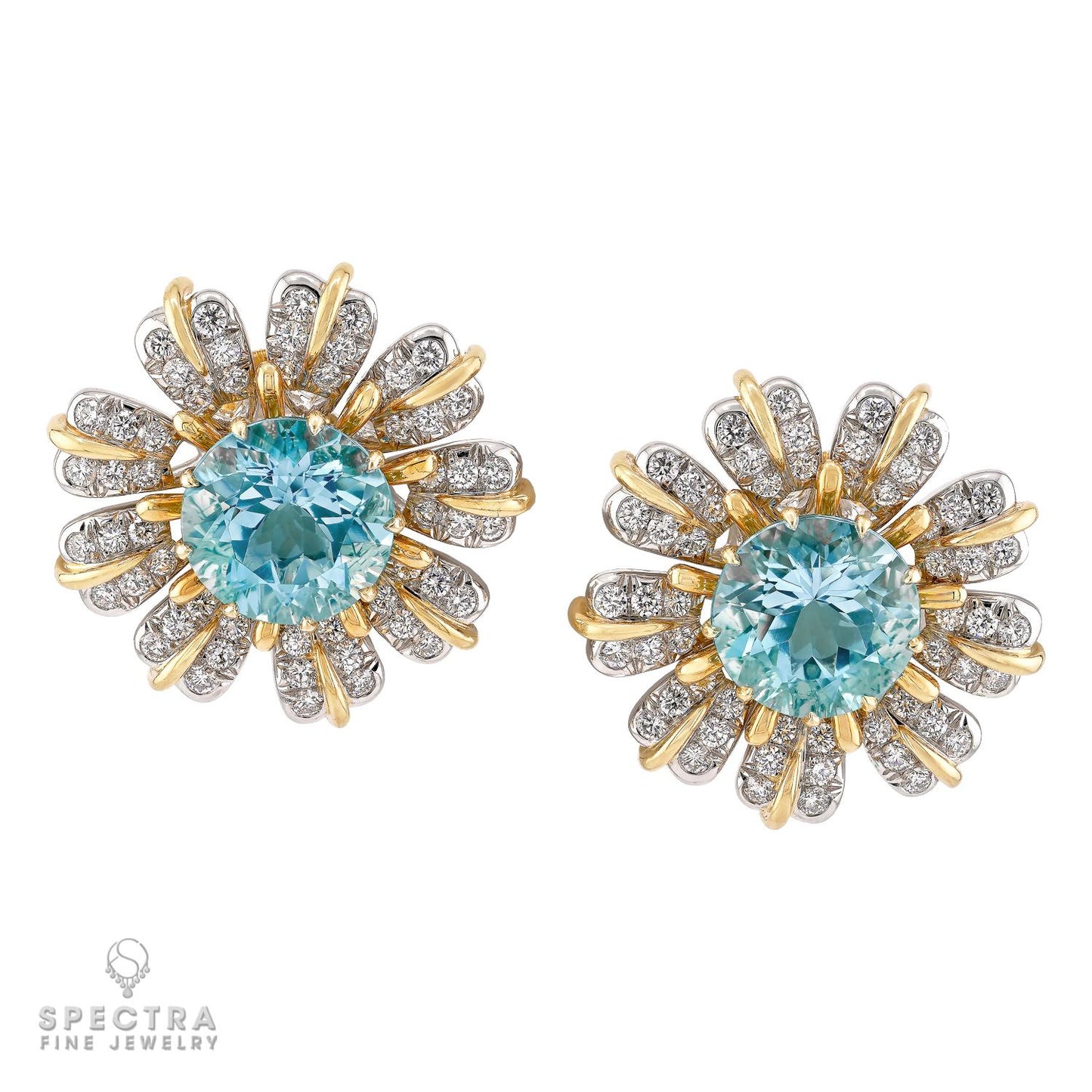 Vintage Tiffany & Co. Schlumberger Aquamarine and Diamond Flower Earrings