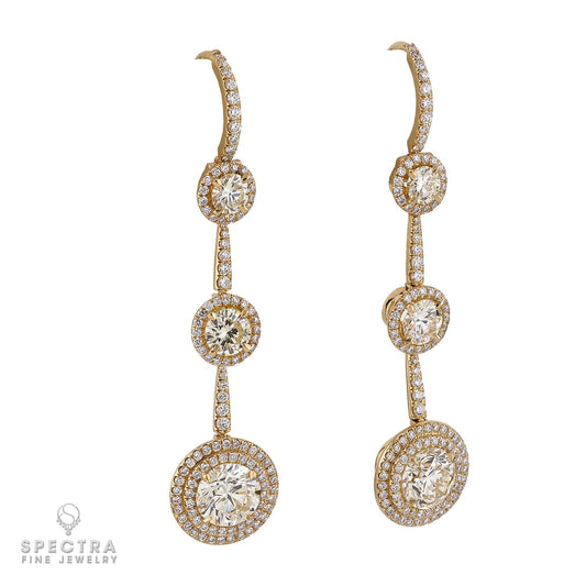 3.90 ct. Three-Tier Round Diamond Drop Earrings in 18K Yellow Gold