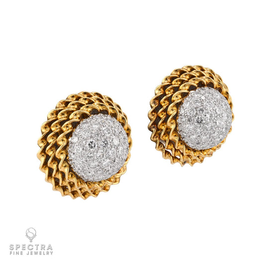 Boucheron 4.50ct Diamond Button Earrings in 18K Gold, Circa 1977