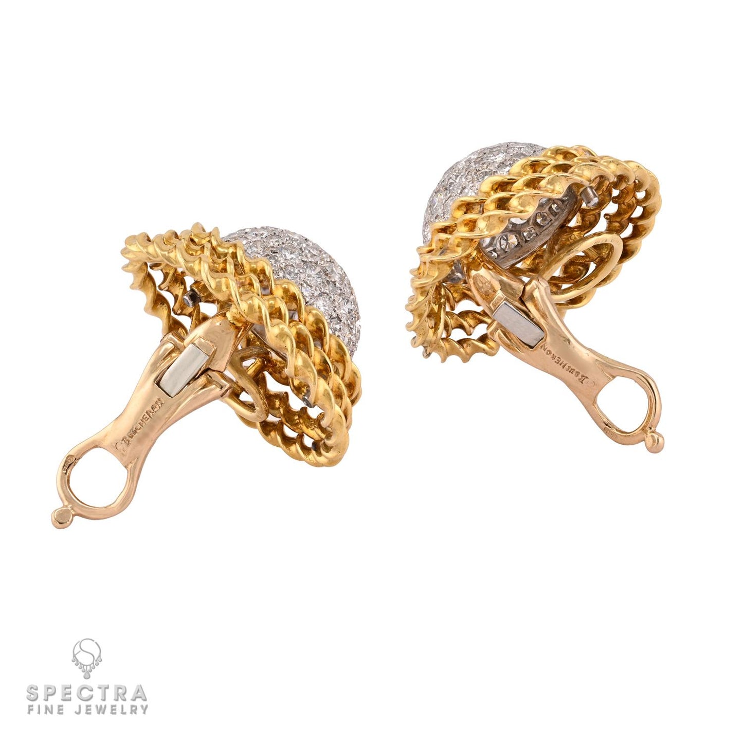 Boucheron 4.50ct Diamond Button Earrings in 18K Gold, Circa 1977