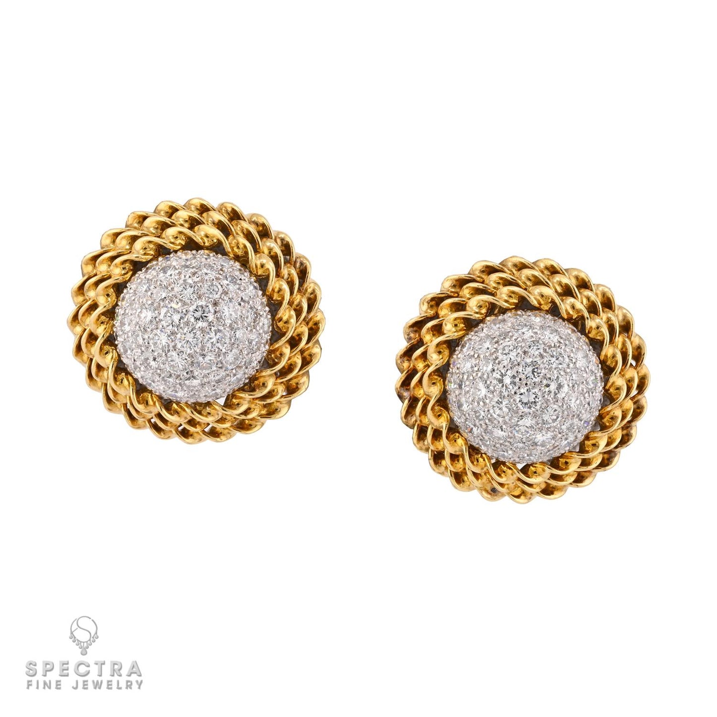 Boucheron 4.50ct Diamond Button Earrings in 18K Gold, Circa 1977