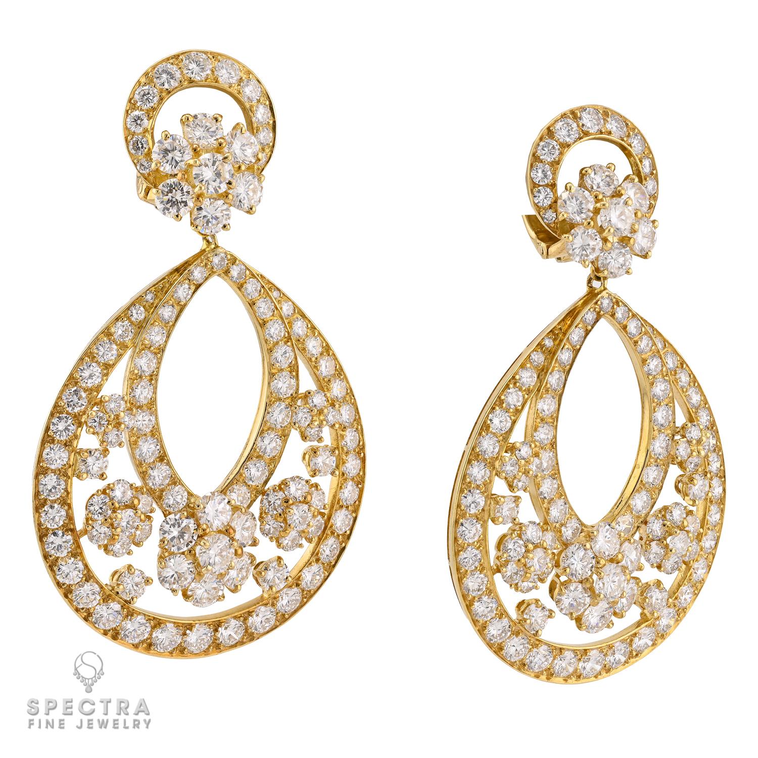 Van Cleef & Arpels 'Valenciennes' Diamond Drop Earrings in 18K Yellow Gold