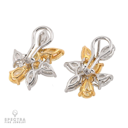 7.53 cts. Yellow & White Diamond Cluster Earrings
