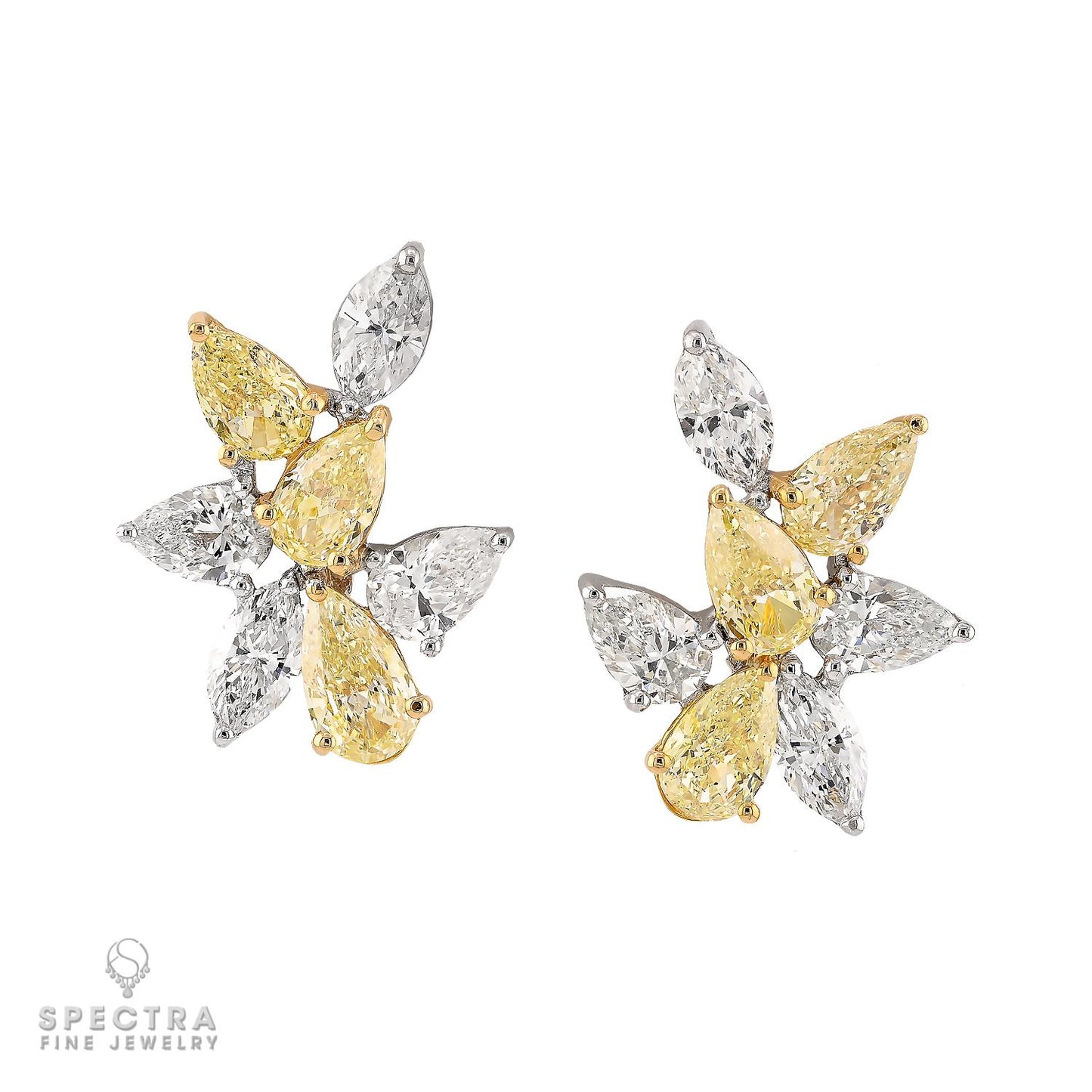 7.53 cts. Yellow & White Diamond Cluster Earrings