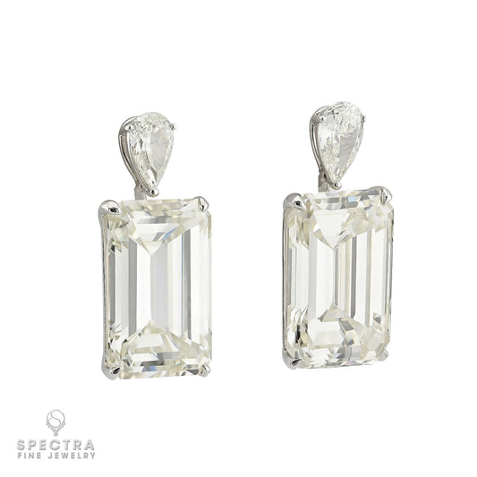 20.97ct & 22.55ct Emerald Cut Diamond Drop Earrings