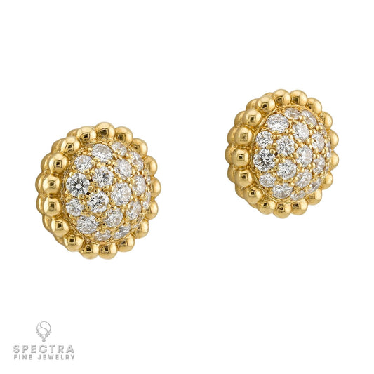 Van Cleef & Arpels Perlee Diamond Stud Earrings, 18K Yellow Gold