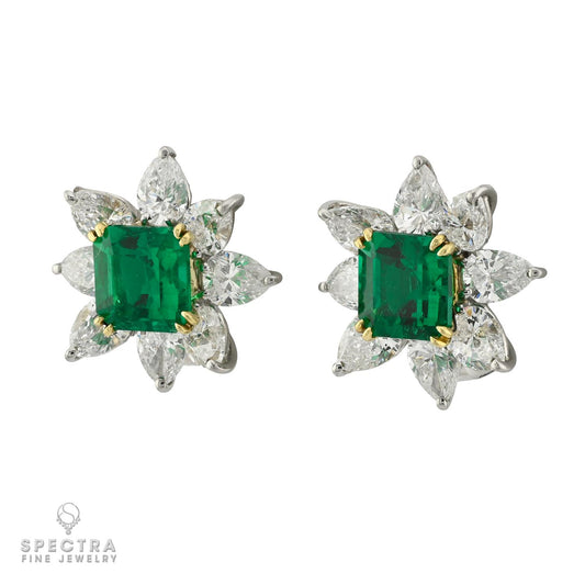 4.11 ctw Colombian Emerald & Diamond Earrings | AGL Certified