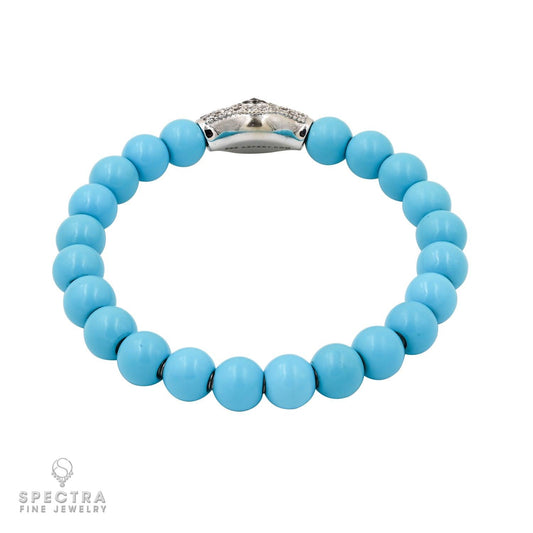 Turquoise & Diamond Evil Eye Bracelet in 14K White Gold – Estate Jewelry