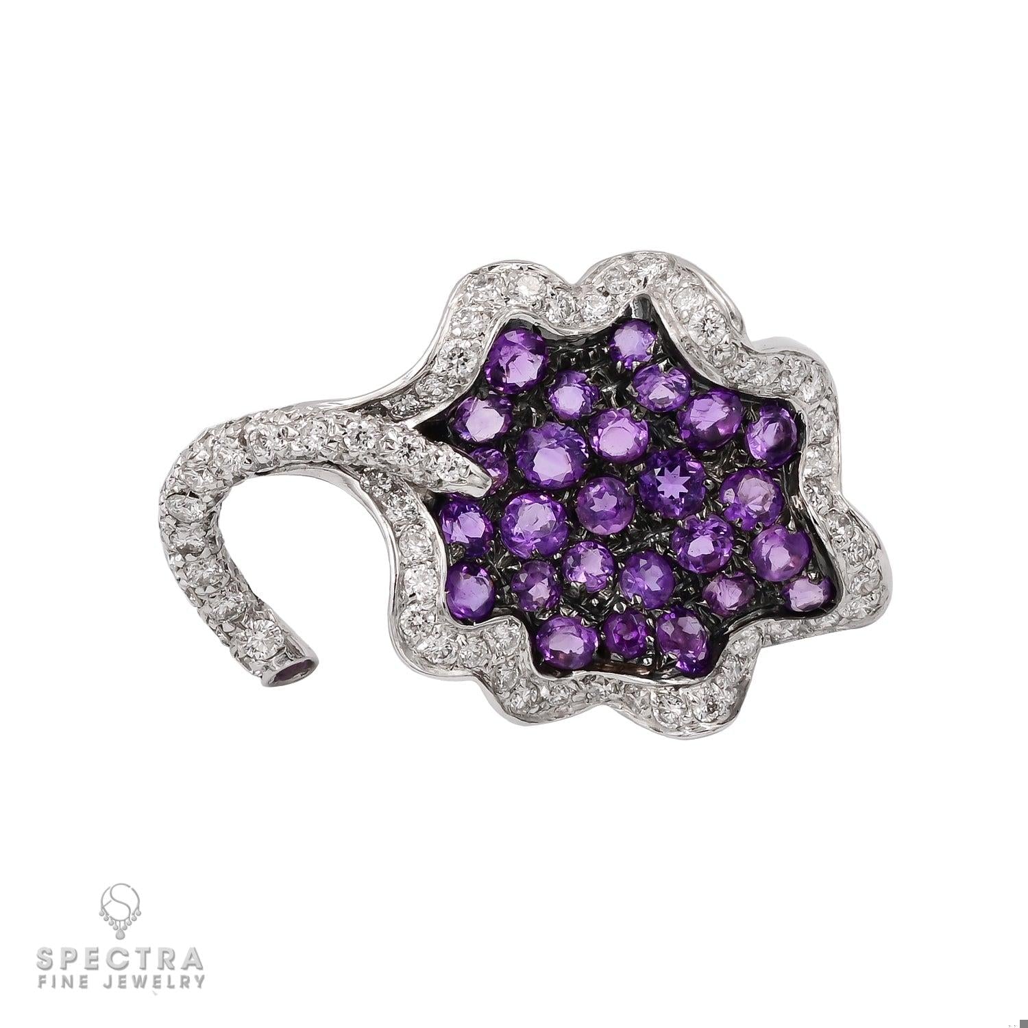 Exquisite Diamond Amethyst 18K White Gold Pin Brooch by Ambrosi