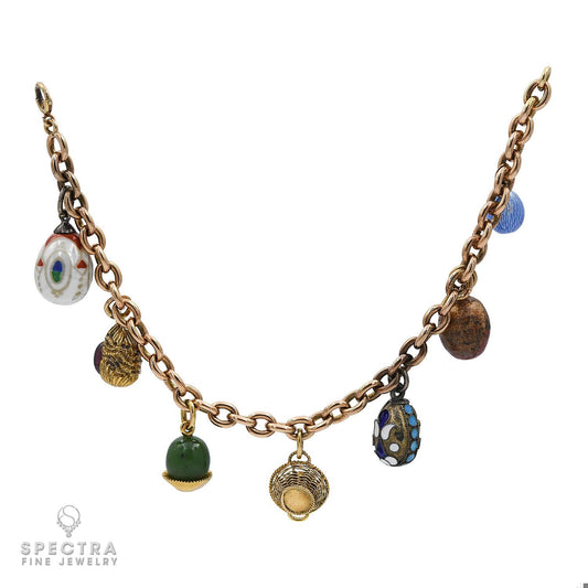 Fabergé Vintage 18K Yellow Gold Egg Charm Bracelet – Signed Estate Jewelry